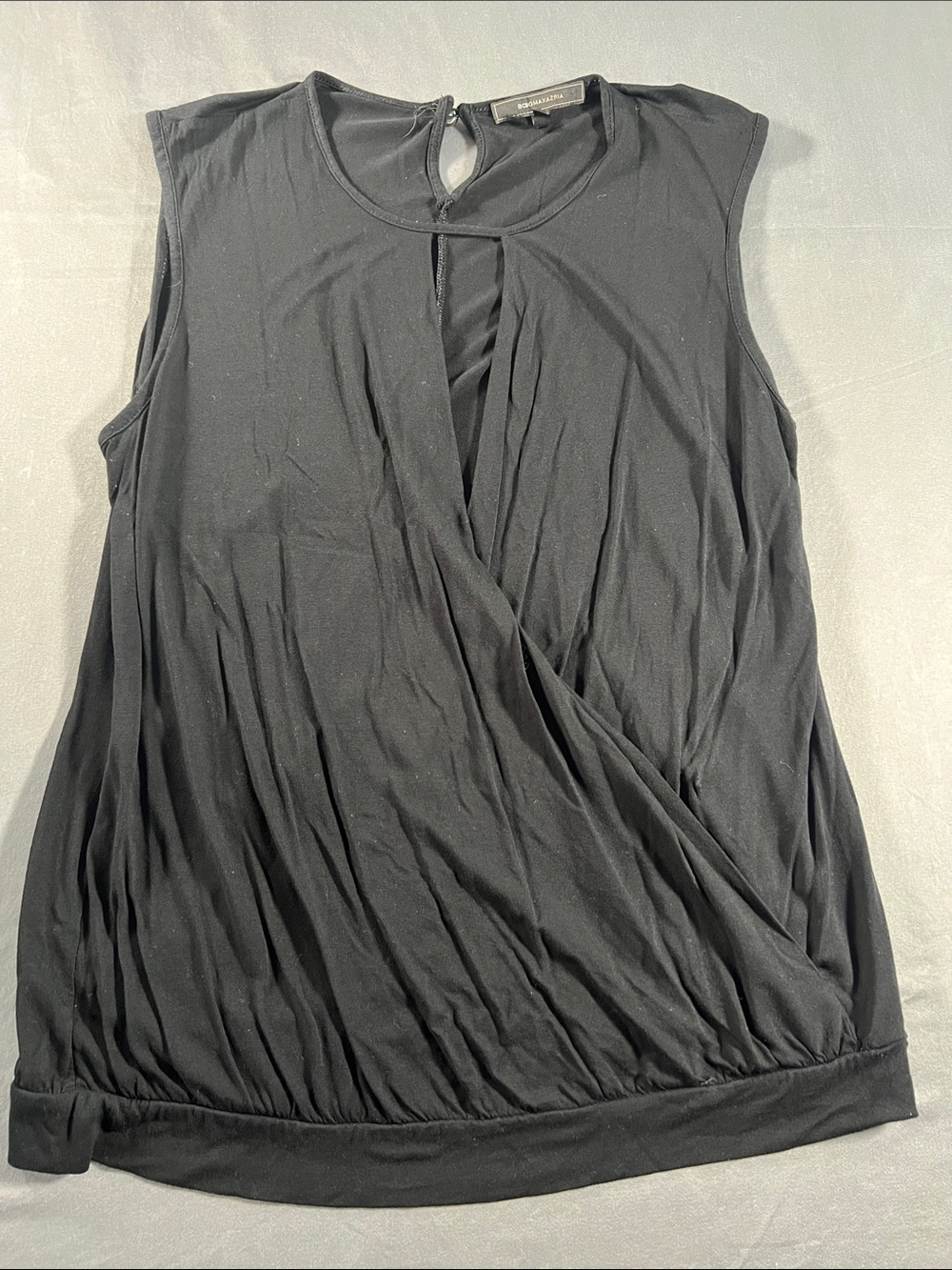 BCBGMaxAzria Black Sleeveless Surplice Blouse